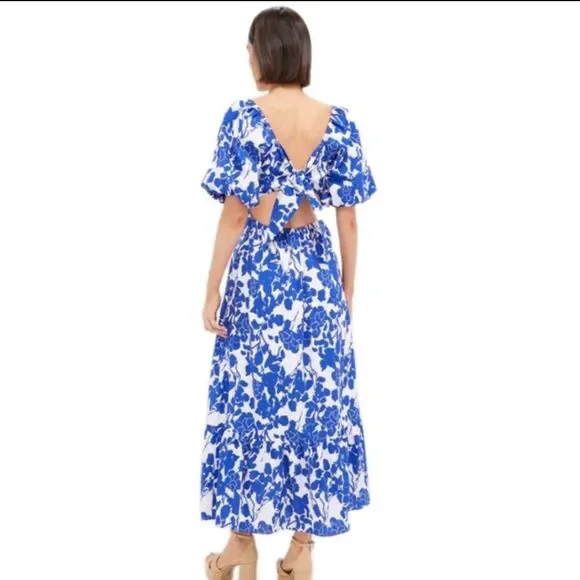Hyacinth House Blue Seaport Tie Back Floral Midi Dress Cottagecore L - Picture 2 of 11